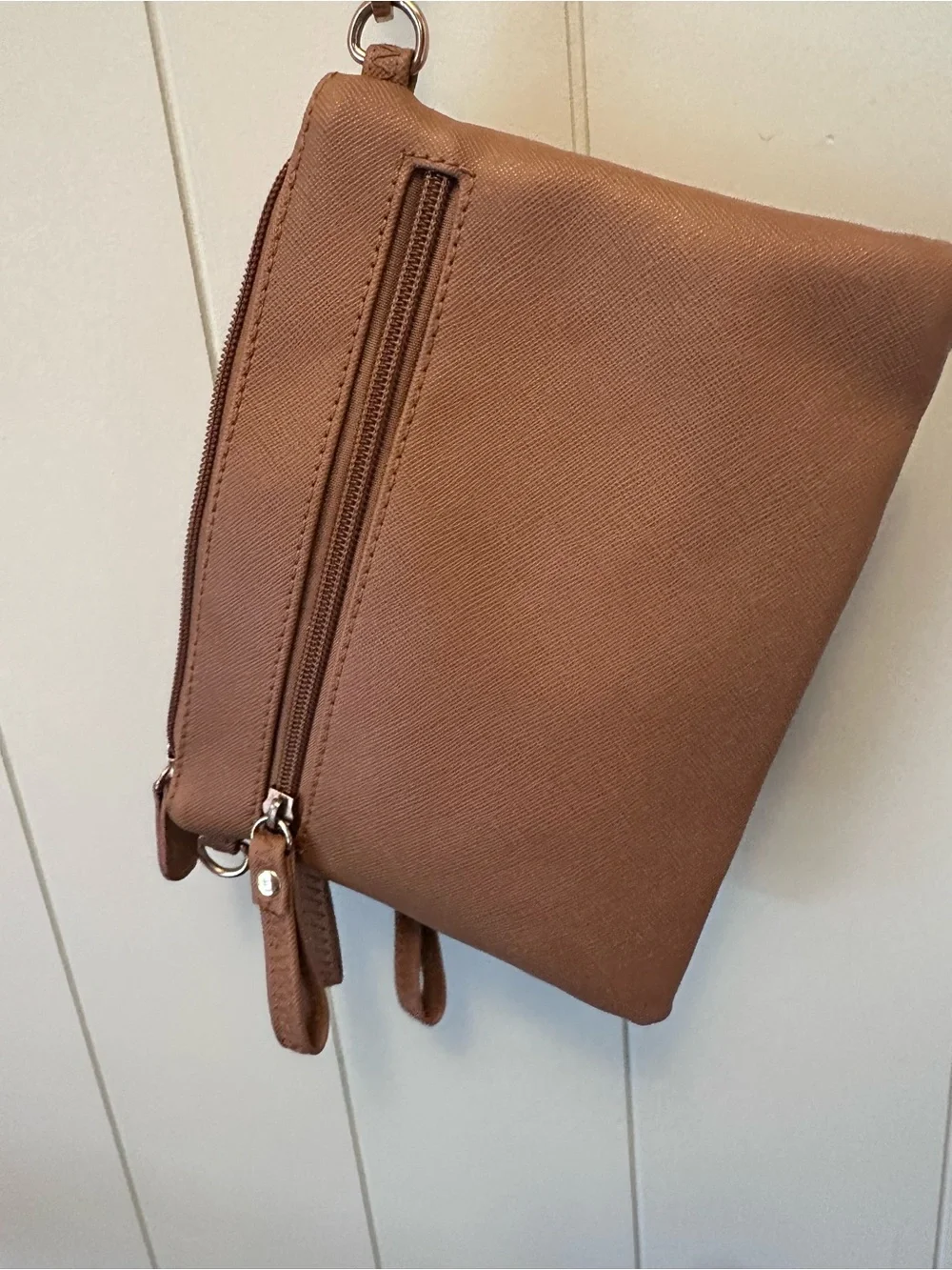 Brown Wristlet  Bag with Double Zippers